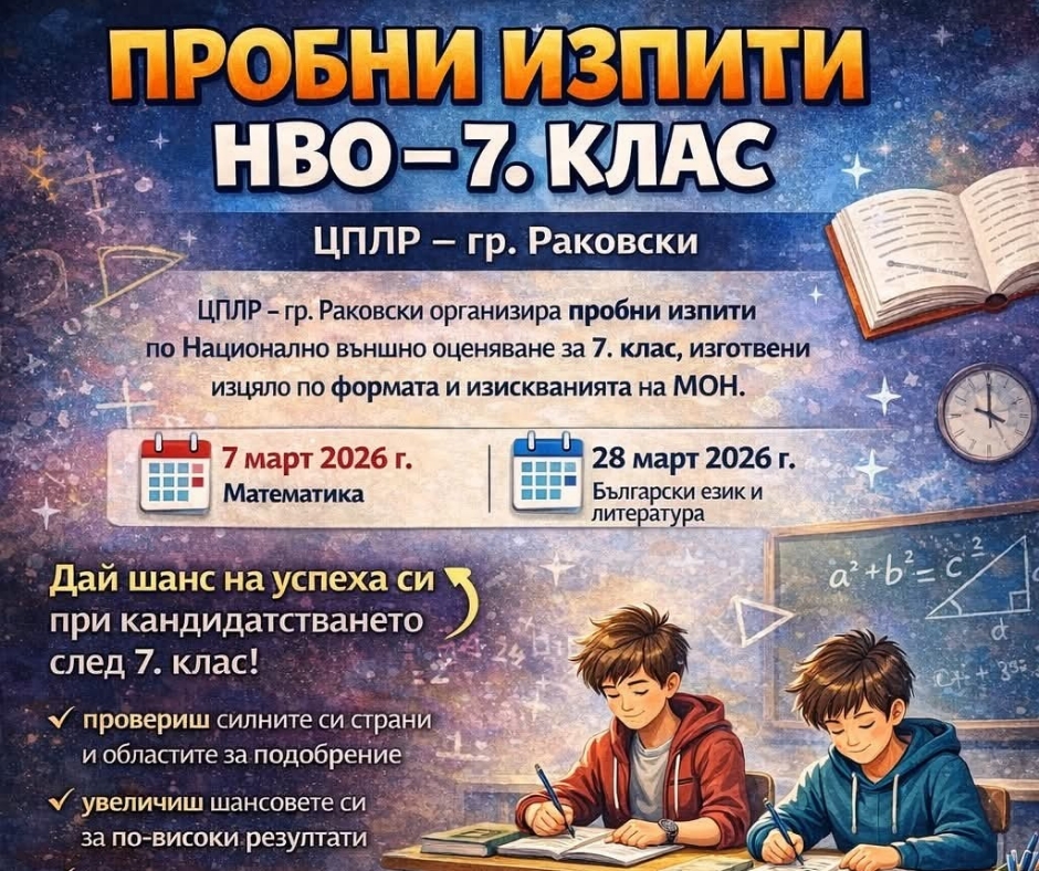 Важно за седмокласниците: Изтича срокът за записване за пробни изпити преди НВО в Раковски